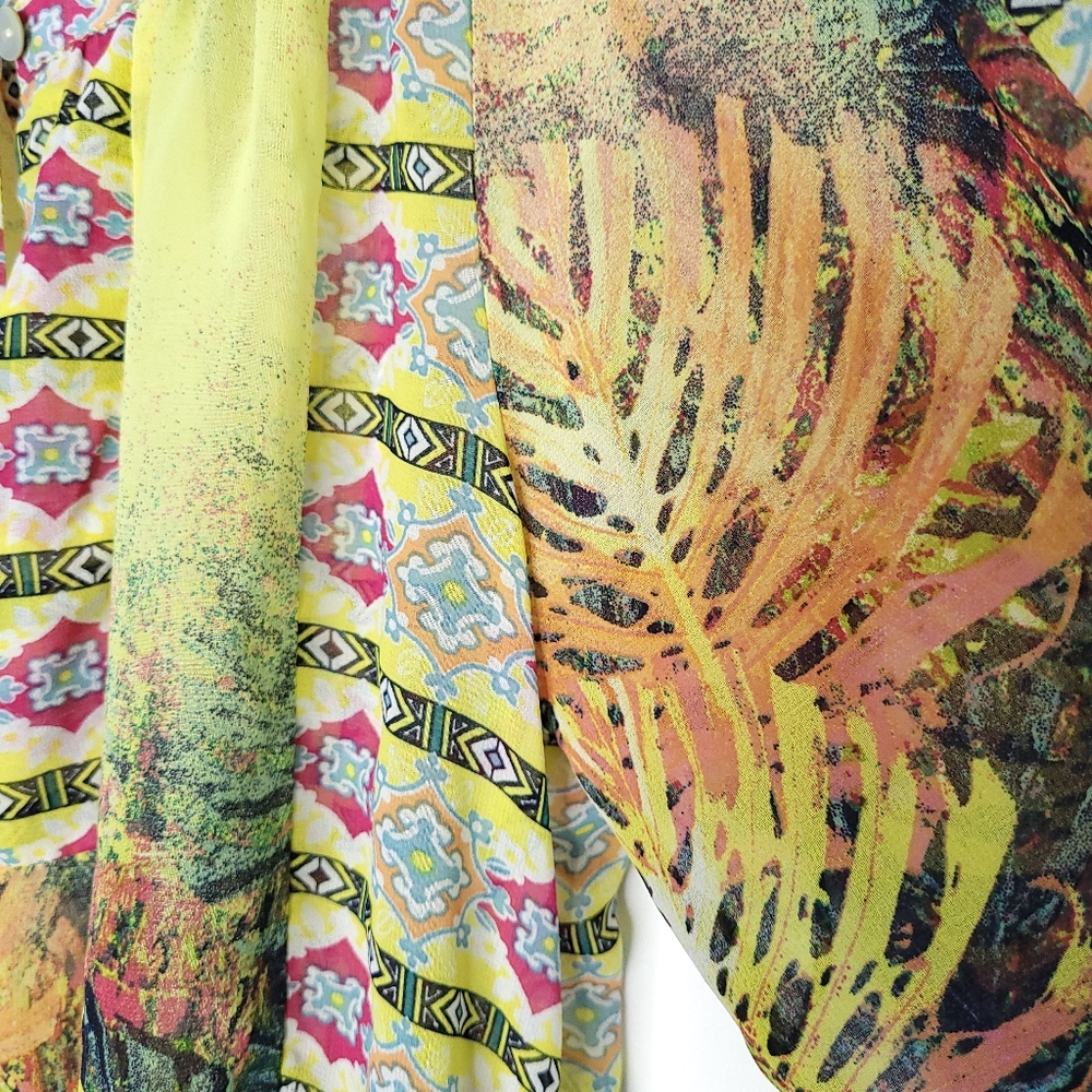 FIG & FLOWER Women's Boho Print Semi Sheer Blouse PETITE LARGE - Picture 9 of 14